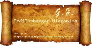 Grünsberger Hieronima névjegykártya